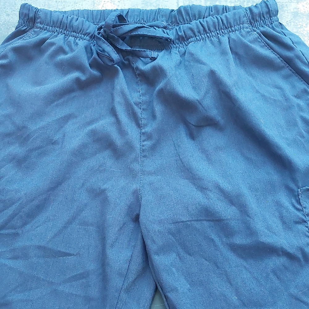 Casual Blue Drawstring Scrub Pants